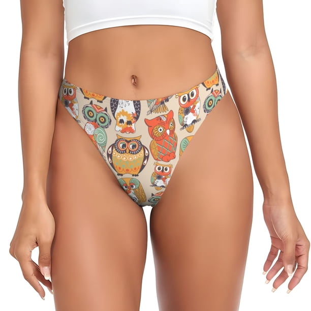 Fotbe Colorful Owls Tanga Sin Costuras para Mujer con Estampado – Panties Invisibles, Transpirables y Cómodos para Uso Diario-X-Small