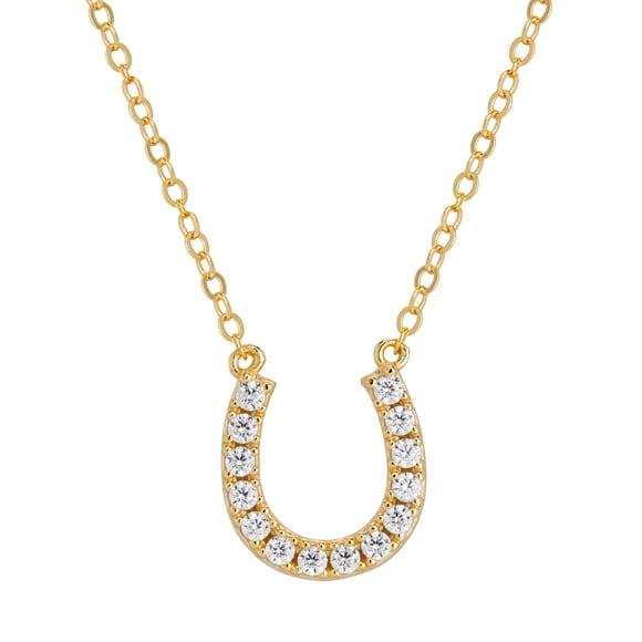 Mercie Sterling Silver Gold Vermeil Horseshoe Pendant Necklace Pavé Stone Detail 18 Inch Everyday Wear