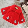 thumbnail image 4 of Owordtank Toddler Girls Faux Fur Coat Cute Cartoon Embroidery Lapel Button Plush Warm Winter Outerwear, 4 of 6