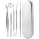 thumbnail image 1 of Kit Dentaire Hygiène Bouche 5uds: Miroir, Pince à bouche, Grattoir faucille, Grattoir tartre et Burin Double Pointe -pour Utilization Professionnel Argent, 1 of 5