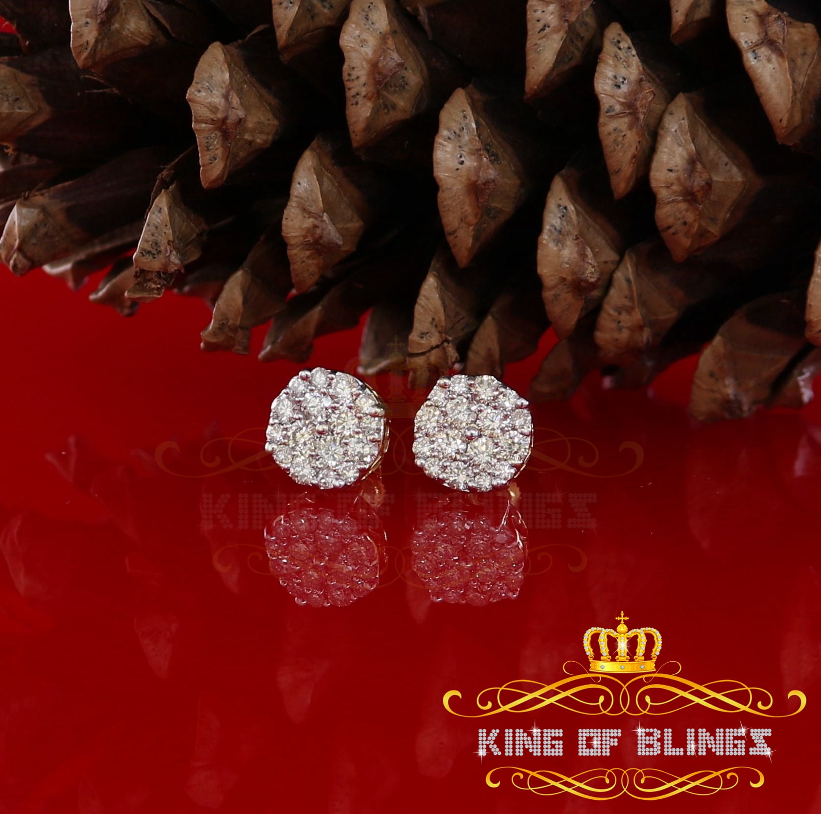 King of Bling's 10K Real Yellow Gold with 1.25CT Real Diamond Men's/Women's Stud Round Earrings