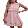 thumbnail image 2 of Femmes Robe Élégante Sans Manches Cou Haut Été Décontracté A-Ligne Mini-Robes de Cocktail à Volants, 2 of 7