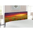 thumbnail image 2 of Flower Headboard, Meadow with Grass and Poppies Dark Dramatic Sky in the Background, Upholstered Decorative Metal Bed Headboard with Memory Foam, Full Size, Green Scarlet Cadet Blue, by Ambesonne, 2 of 4