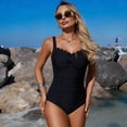 thumbnail image 2 of Tummy Control One Piece Swimsuits - Scalloped Vintage Bathing Suits for Women Square Neck Ruched Slimming 2026 Black 2XL, 2 of 5