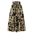 thumbnail image 2 of Prdecexlu Summer Skirts for Women 2025 Tiered Pleated Vacation Elastic High Waisted Long Skirt A-Line Loose Boho Floral Print Beach Drawstring Swing Maxi Skirt Khaki M, 2 of 7