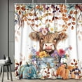 thumbnail image 5 of Fall Highland Cow Pumpkin Shower Curtain, Autumn Farmhouse Harvest Thanksgiving Bath Curtain, Maple Leaves Funny Animals Bathroom Accessories Botanical for Bathroom Curtain Set with Hooks, 72X72in, 5 of 5
