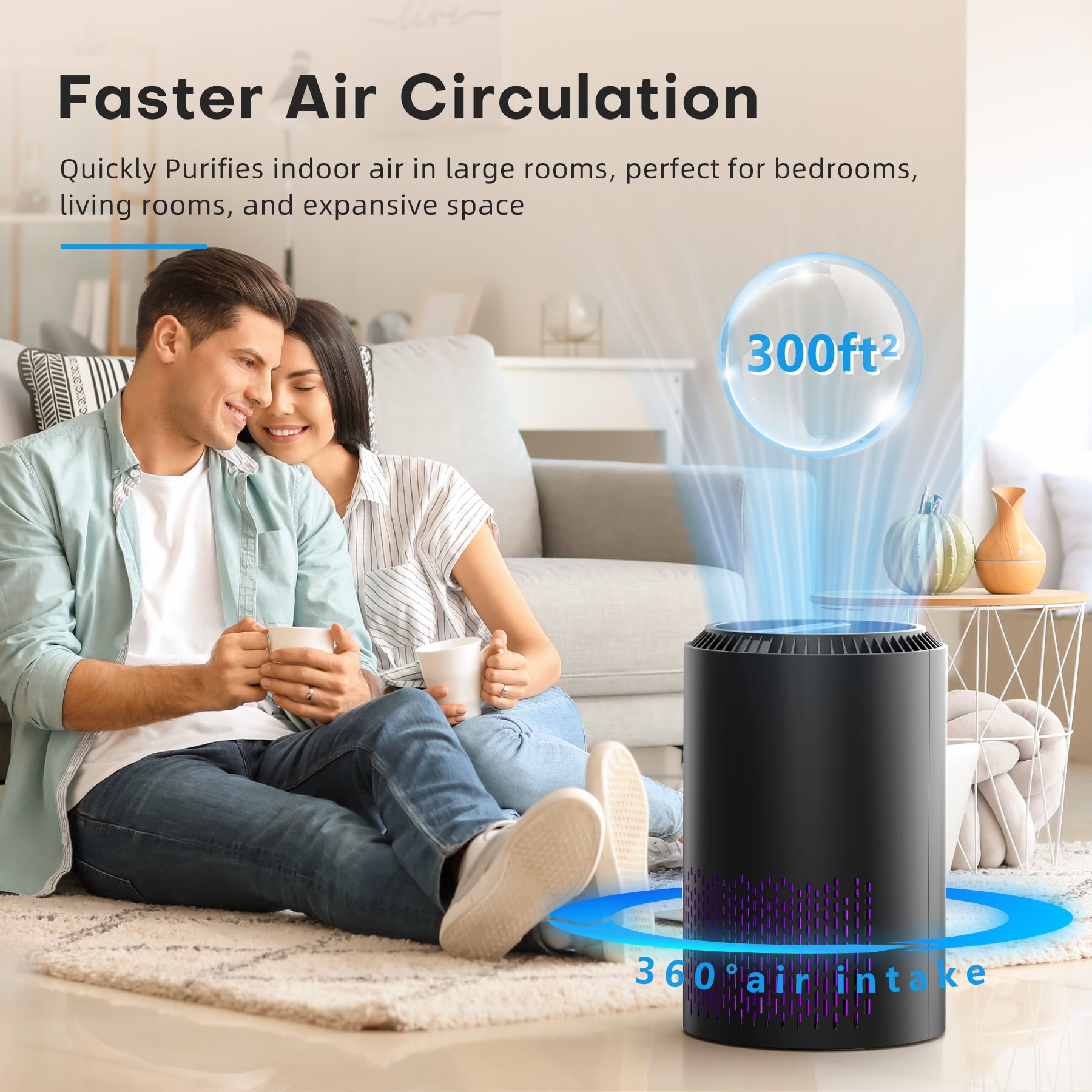 BREEZOME HEPA Air Purifier Remove PM10, PM2.5, Dust, Cotton Lint, Hair Air Cleaner for Home Bedroom, Black