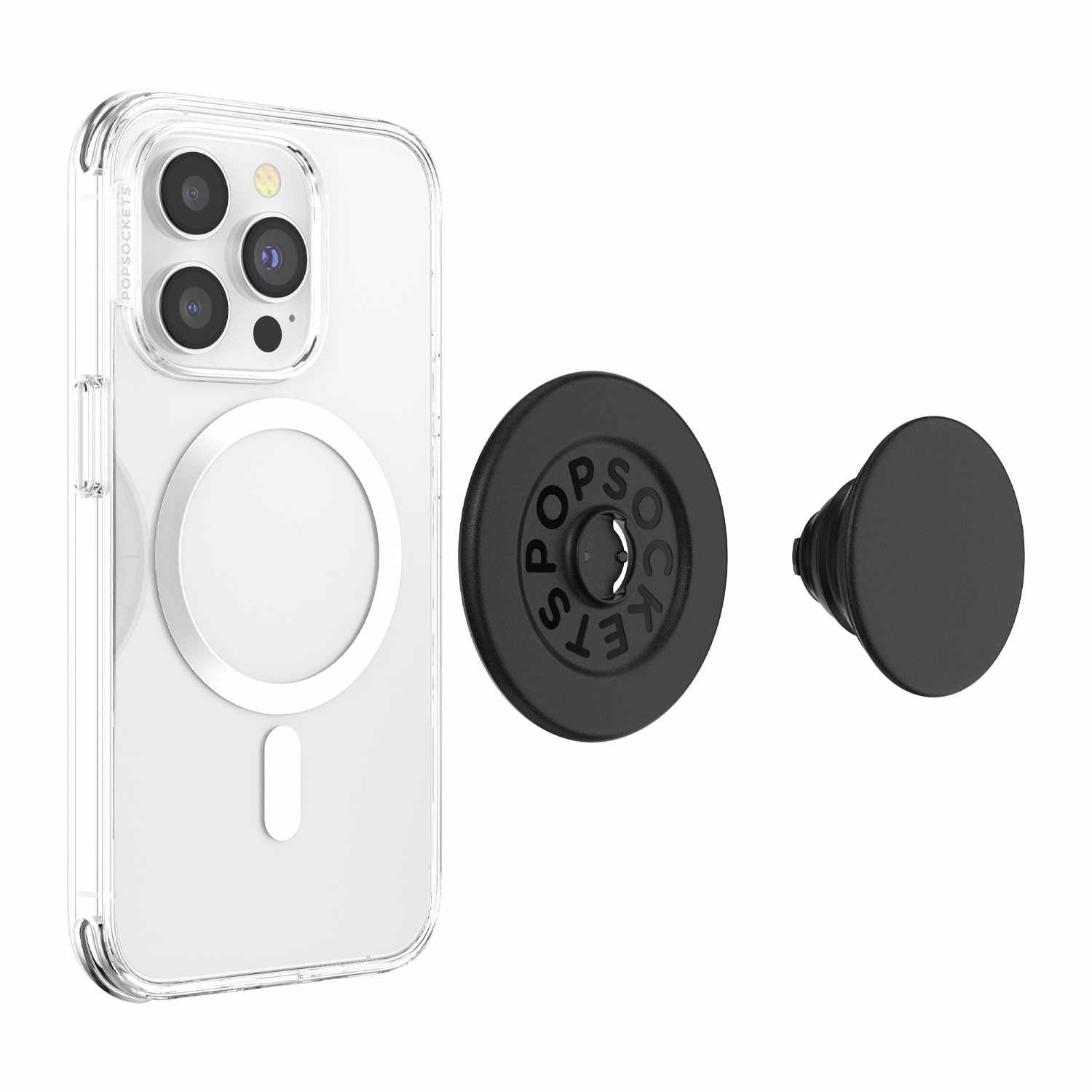 PopSockets PopGrip pour MagSafe Rond avec Anneau Adaptateur Noir