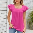 thumbnail image 2 of Top de manga corta para mujer, camisa informal de manga corta con pétalos de doble capa y retazos de encaje de Color puro para verano, rosa, rojo, XXL, 2 of 8