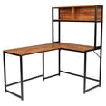 thumbnail image 2 of Tcbosik L-Shaped Computer Desk with Storage Bookcase, Corner Table with Metal Frame for Home Office, Brown, 2 of 7