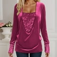 thumbnail image 2 of Womens Glitter Tops 2026 Spring Trendy Y2K Long Sleeve V Neck Loose Velvet Sequin Patchwork T Shirts Rave Outfit, 2 of 8