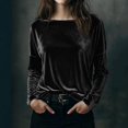thumbnail image 2 of Velvet Tops for Women Elegant Crewneck Long Sleeve Velour Tops Fashion Loose Fit Dressy Casual Business Work Shirts, 2 of 6