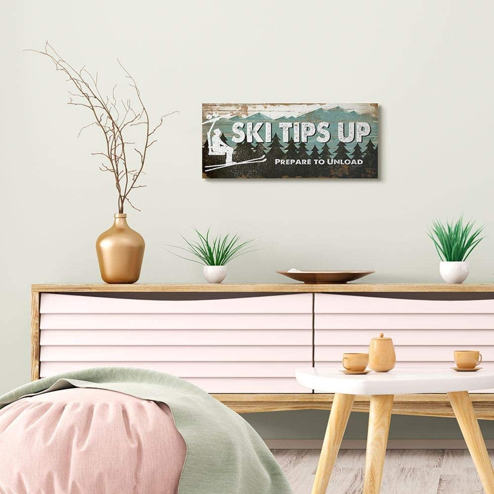 Stupell Industries Winter Rustic Ski Tips Up Sign Mountain Sports Graphic Art Gallery-Wrapped Canvas Print Wall Art, 10x24, by Jennifer Pugh