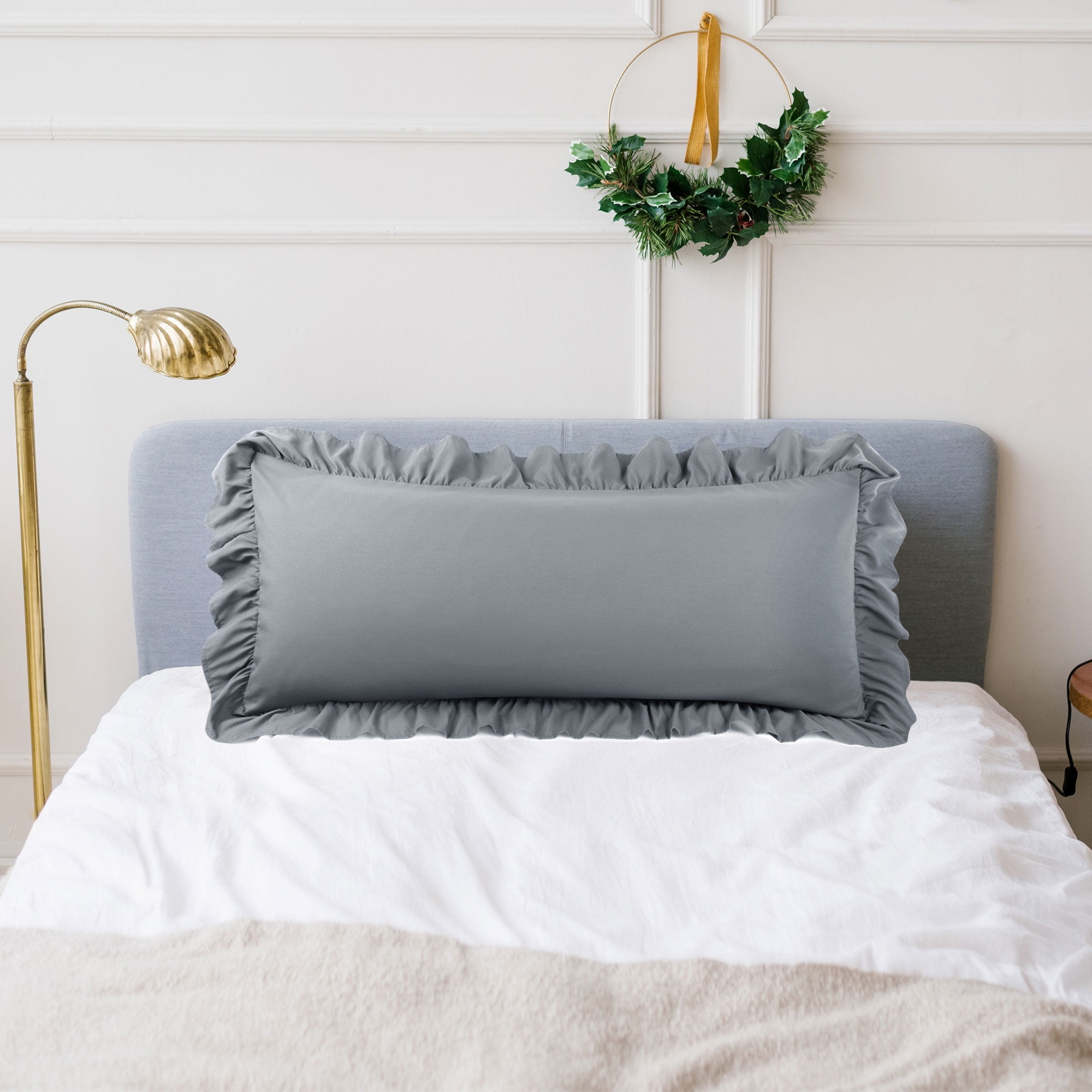 Unique Bargains Microfiber Ruffle Envelope Closure Body Pillowcases Dark Gray 20"x48"