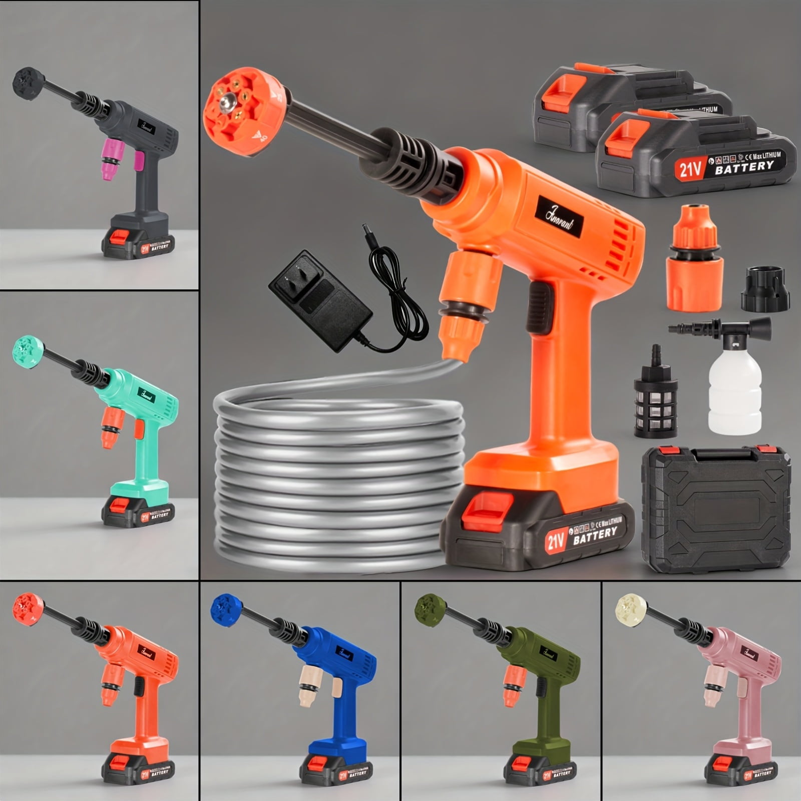 Portable Pressure Washer 6 In 1 Adjustable Nozzle Power Cleaner With Long Hose For Car Patio Cleaning