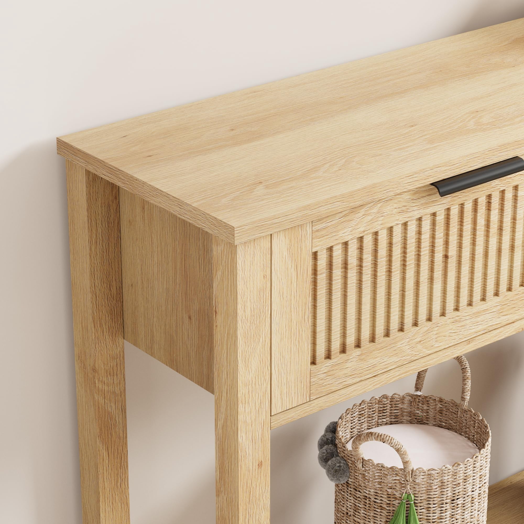 Accreate Fluted Entryway Table with 2 Drawers, Console Table for Entryway, Wooden Sofa Table for Living Room, Foyer