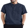 thumbnail image 1 of Men‘s Stylish Casual Basic Short-Sleeved Shirt Solid Color Henley Collar Top With Pockets Buttons, 1 of 5