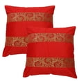 thumbnail image 1 of Stylo Culture Indian Couch Throw Pillow Covers 16x16 Polydupion Brocade Jacquard Red Square 40cm x 40cm Home Decor Velvet Floral Zippered Cushion Covers | Set Of 2, 1 of 4