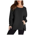 thumbnail image 2 of Plain Sweatshirts for Women 2025 Long Sleeve Lightweight Crewneck Side Slit Basic Sweatshirt Pullover Tops, 2 of 6