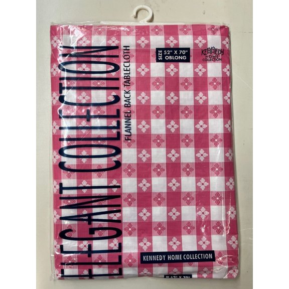 Flannel Back Vinyl Tablecloth, 52 inches Wide x 70 Inches Long, Pink Squares