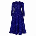thumbnail image 3 of Women'S Sequin Dress Plus Size Long Sleeve A-Line Flared Party Cocktail Evening Shiny Maxi Dress Royal Blue M, 3 of 7