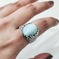 thumbnail image 5 of Natural Larimar Mens Ring, Dominican Larimar Ring, Birthstone Ring, Silver Jewelry, 925 Silver Ring, Gift, Heavy Mens Ring, Arabic Design, Ottoman Style Ring, Christmas, Turkey Mens Signet Ring, 5 of 7