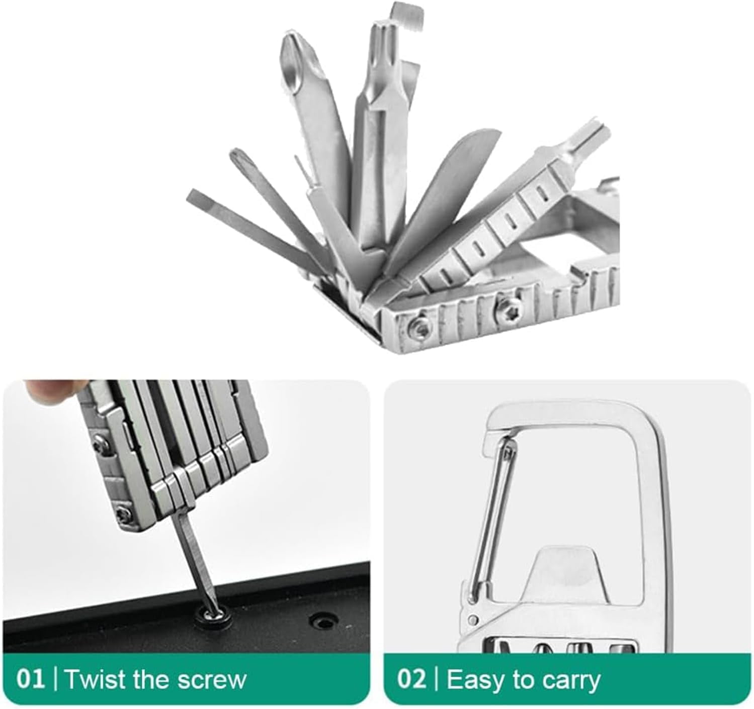 ABCISI 12 in 1 Mini Multi Tool, Portable Keychain Multitool Hardware Bit with Bottle Opener&Phone Holder&Screwdriver for Daily Maintenance, Compact Pocket Size for Outdoors Camping Hiking Cycling