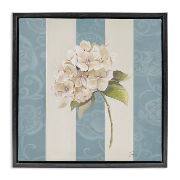 Stupell Industries Vintage Hydrangea Sprig Plants & Flowers Painting Black Floater Framed Canvas Art Print Wall Art, 18 x 18