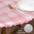 thumbnail image 3 of Pink Plaid Round Tablecloth, Fitted Table Cover with Elastic for 36"-44" Round Tables, Modern Art Checkered Farmhouse Table Cloth Outdoor Indoor Dinning Party Waterproof Tablecloths, 3 of 7