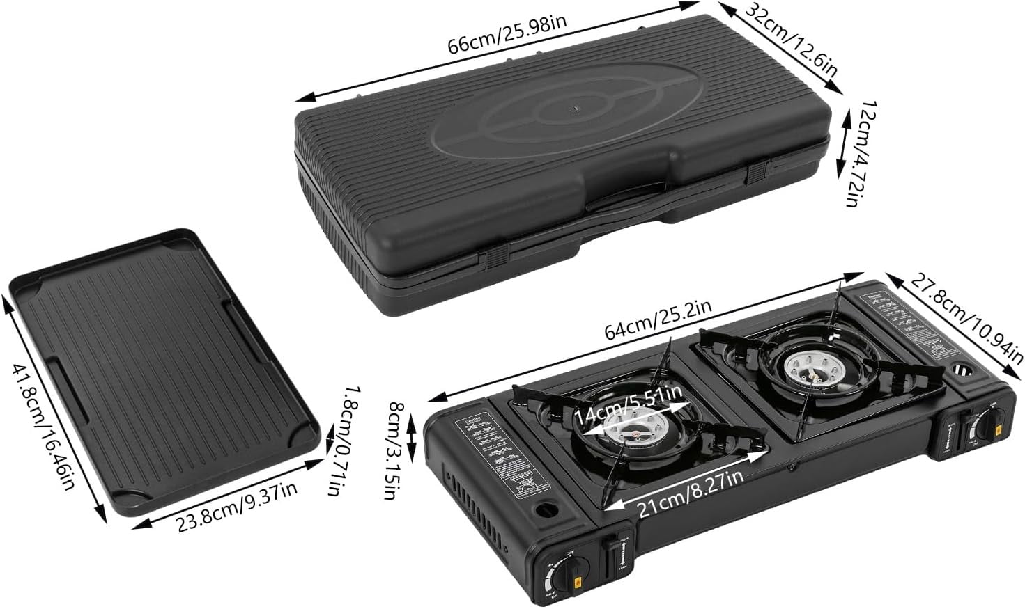 Portable Butane Camping Stove 2 Burners Gas Stove with Grill Tray and Storage Case Double Auto Ignition Cooktop Camping Burner for Home, Camping, Outdoor, Rv