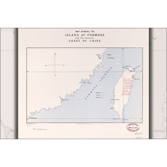 24"x36" Gallery Poster, Map Formosa taiwan and coast of China 1885