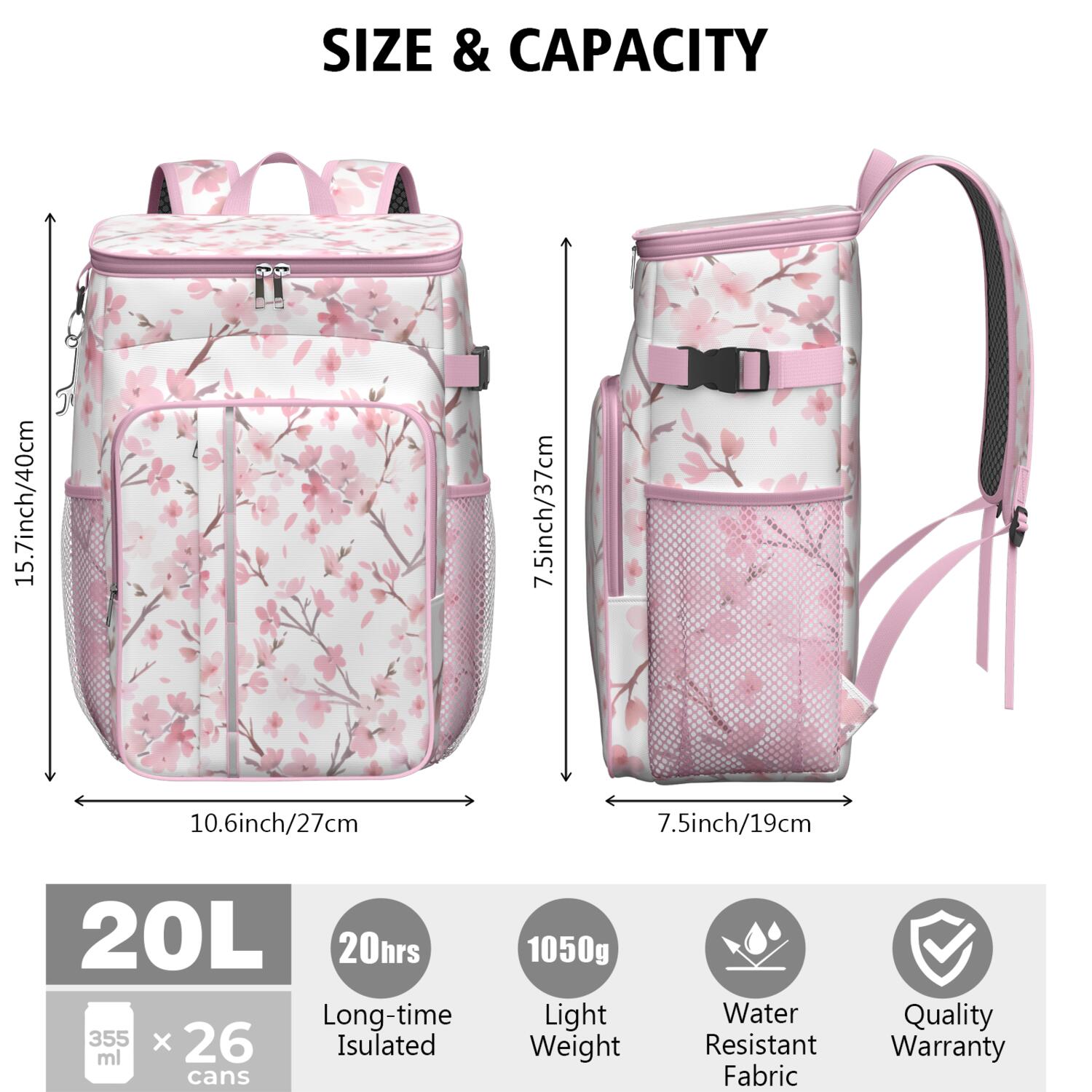 Travel Cooler Bag - Pioneer Flower Floral Print Pattern Camping Beer Cooler Backpack with Bottle Opener- Waterproof Insulated Picnic Backpacks - Cooler Bag for Beach