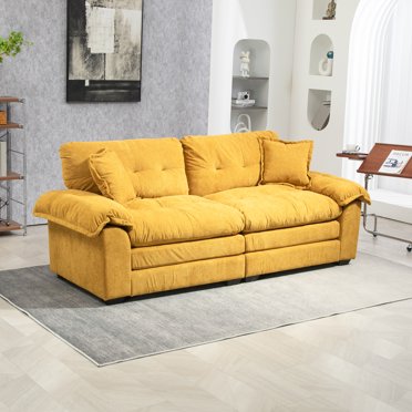 84' Chenille Sofa Small Sofa Loveseat Deep Seat Sofa Couch with 2 Throw Pillows & Memory Foam for Living Room Apartment Office Lounge-Black