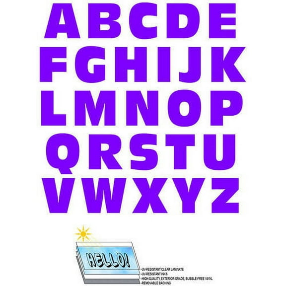Alphabet Letters Uppercase Purple Automotive Car Window Locker Bumper Stickers