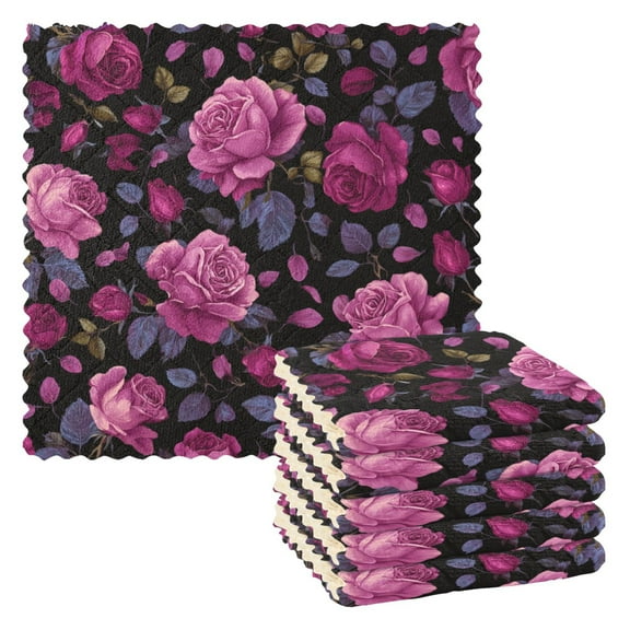 6 Pieces of Kitchen Towels 11x11Inch Kitchen Dish Cloths Kitchen Dish Towels Reuseable Cleaning Cloths Beautifui Rose Pink