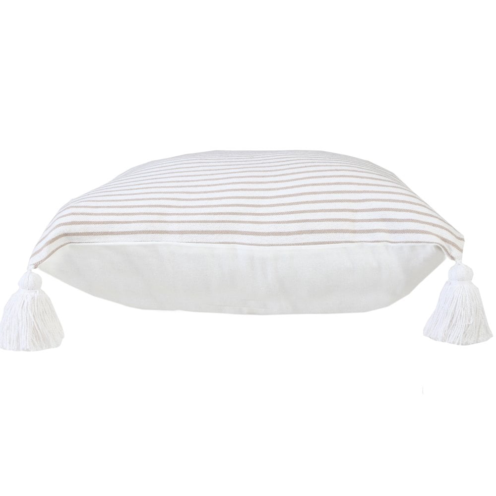 LR Home Ox Bay Hand-Woven Beige/White Stripe All-Natural Cotton Pillow Cover