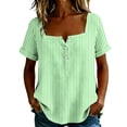 thumbnail image 2 of Yrmaups Loose Fit Short Sleeve T Shirt for Women Plus Size, Square Neck Button Down Blouse, Striped Casual Tee, Soft Stretch Top for Beach Travel Office Daily Wear, Green 3XL, 2 of 8