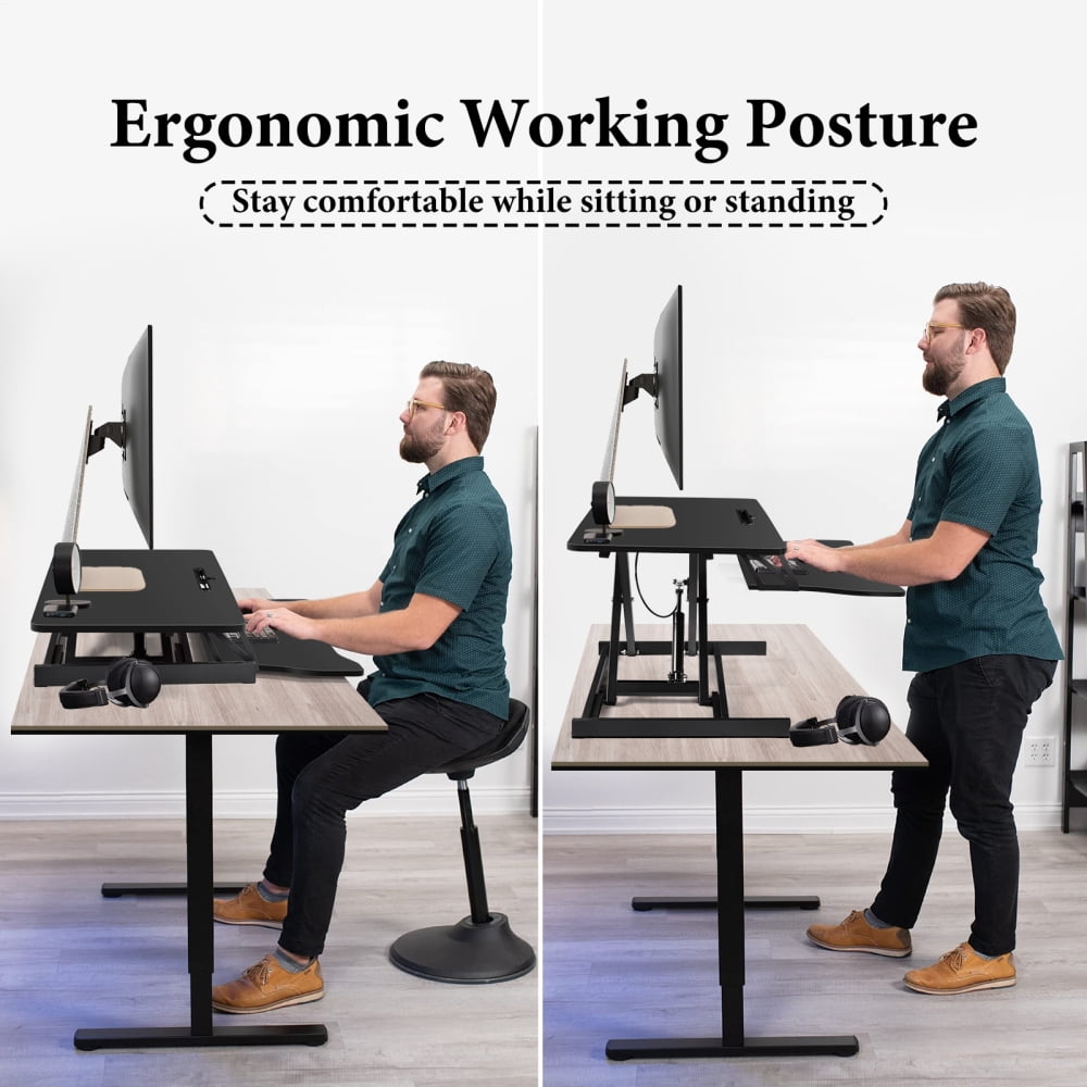 37in Standing Desk Converter, Home Office Height Adjustable Standing Desk Converter with Keyboard Tray (Black)