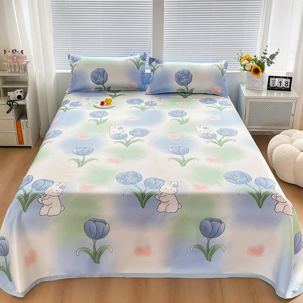 Juegos de cubrecamas y colchas Juego de cama de seda de hielo de tres piezas Sábanas suaves y transpirables Sábanas y fundas de almohada de seda lujosas Patrones realistas e interesantes Combinación d