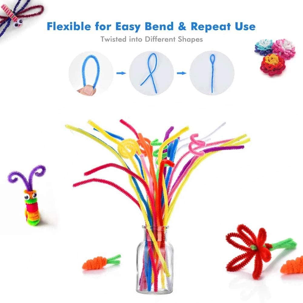 1000pcs DIY Art Craft Kit for Kids Creative Pompoms Pipe Cleaners Feather Foam Flowers Letters Crystal Sticker Felt Wiggle Googly Eyes Sequins Button