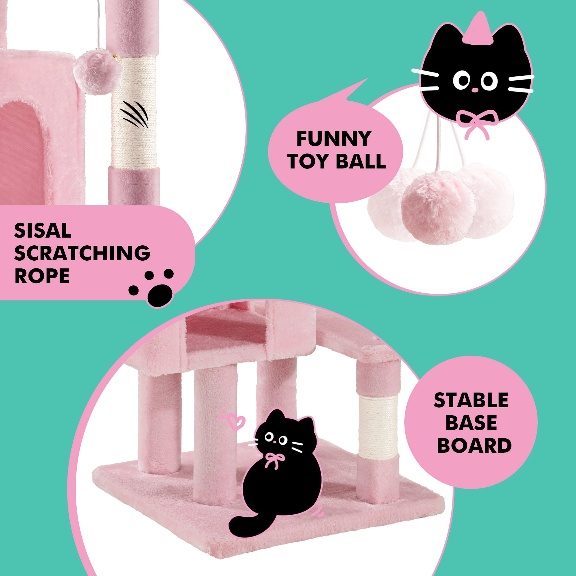 Einfach 29" Cat Tree Tower with Plush Perch Condo House for Indoor Cats & Scratching Post, Pink