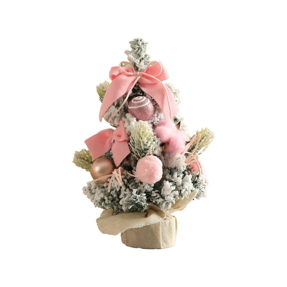 Luoshdecor Mini Christmas Tree,11.8 in Artificial Tabletop Xmas Tree with Pink Bow & Xmas Ball Ornaments, for Dining Table, Bar, Indoor Party Decor