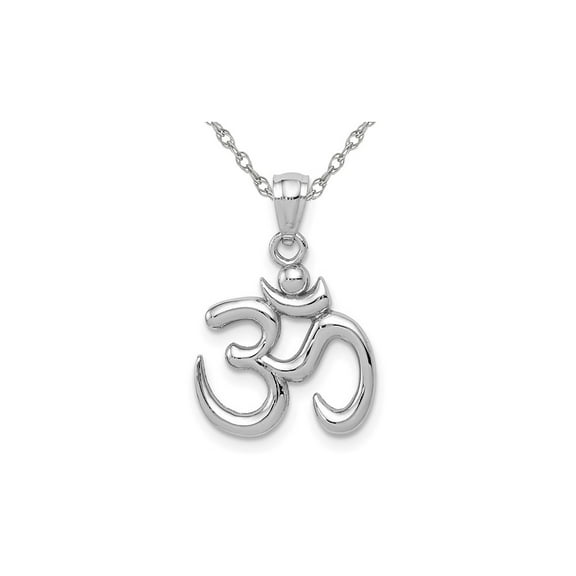 Gem & Harmony Ohm Symbol Pendant Necklace in 14K White Gold (OM) for Women