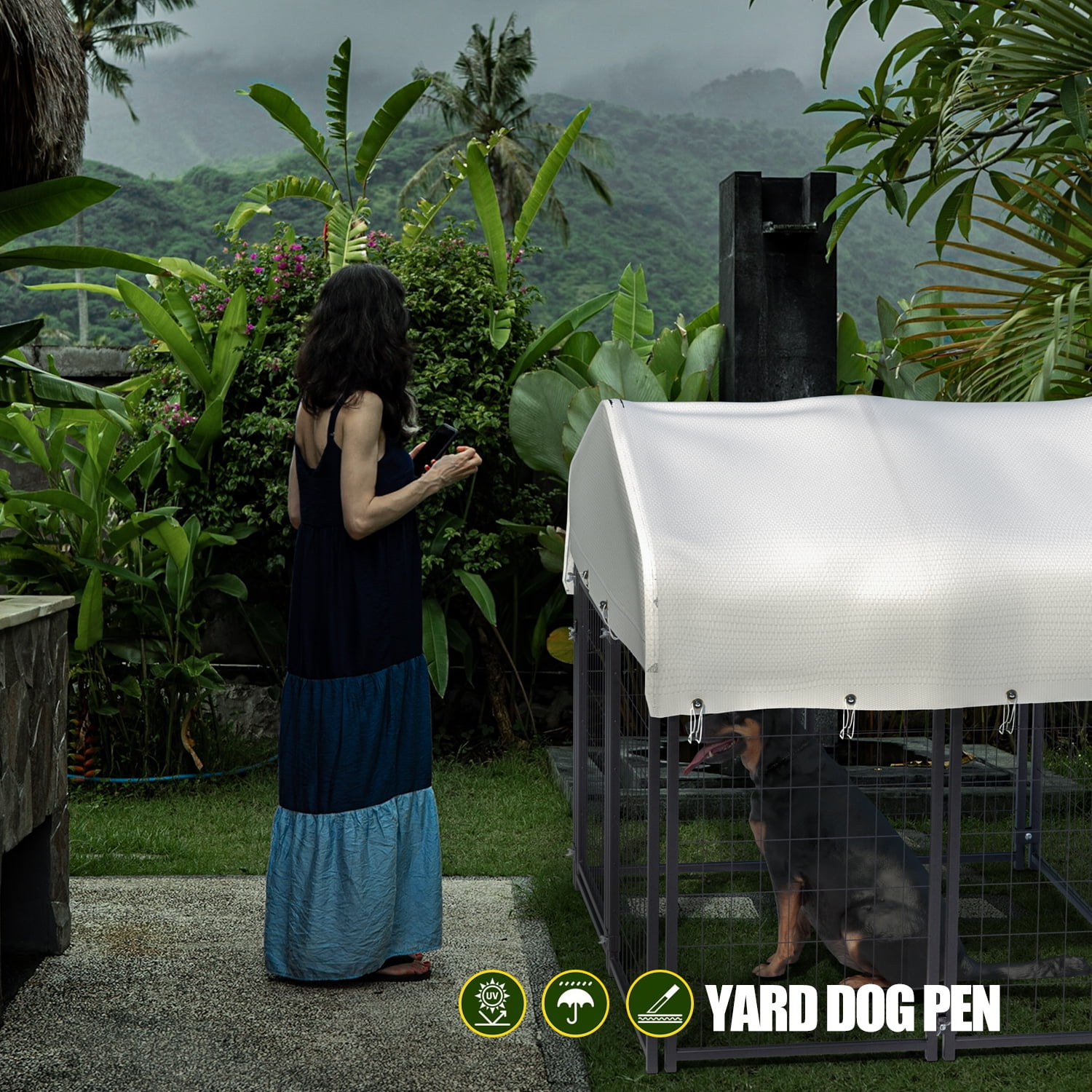 Welded Wire Outdoor Dog Kennel Large Heavy Duty Dog Playpen Enclosure Yard Dog Fence Pen Run Square Dog Kennel with Waterproof Roof Cover for Small Medium Large Dogs