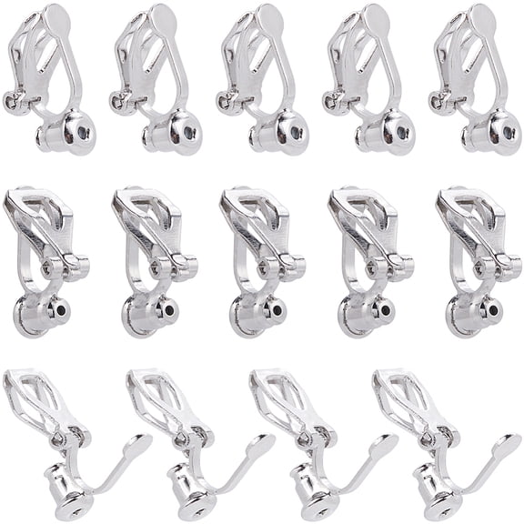 24Pcs Brass Clip-on Earring Findings Platinum 15x6x9mm