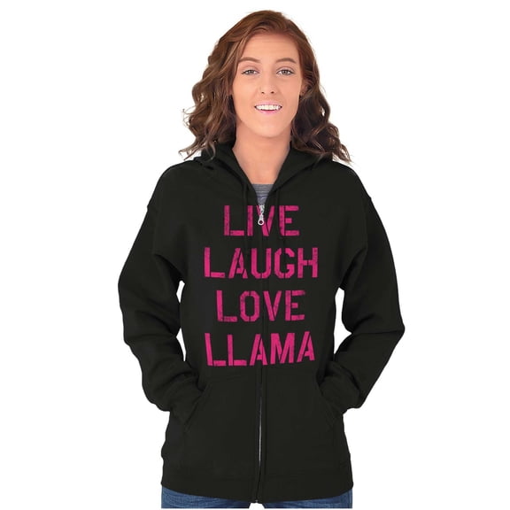 Live Laugh Love Llama Alpaca Humor Womens Plus Size Graphic Zipper Hoodie Brisco Brands 2X