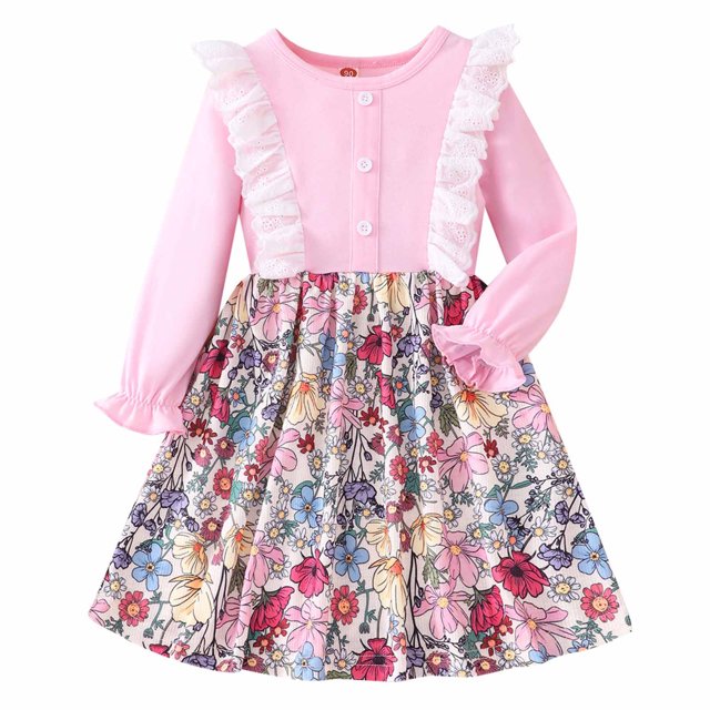 Vestido Para Niñas, Ropa Para Niñas Pequeñas, Primavera Otoño, Vestido De Manga Larga Con Lazo De Malla De Flores Para Niños Pequeños, Vestido De Princesa Rosa Odeerbi LM103-7422