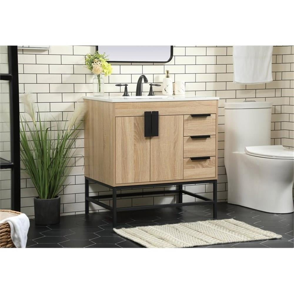 Elegant Decor Eugene 32" Aluminum MDF Single Bathroom Vanity in Mango Wood
