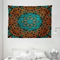 thumbnail image 1 of Psychedelic Tapestry, Round Flowers Florals with Psychedelic Motif Boho Hippie Decorations Image, Wall Hanging for Bedroom Living Room Dorm Decor, 80W X 60L Inches, Teal Orange, by Ambesonne, 1 of 2