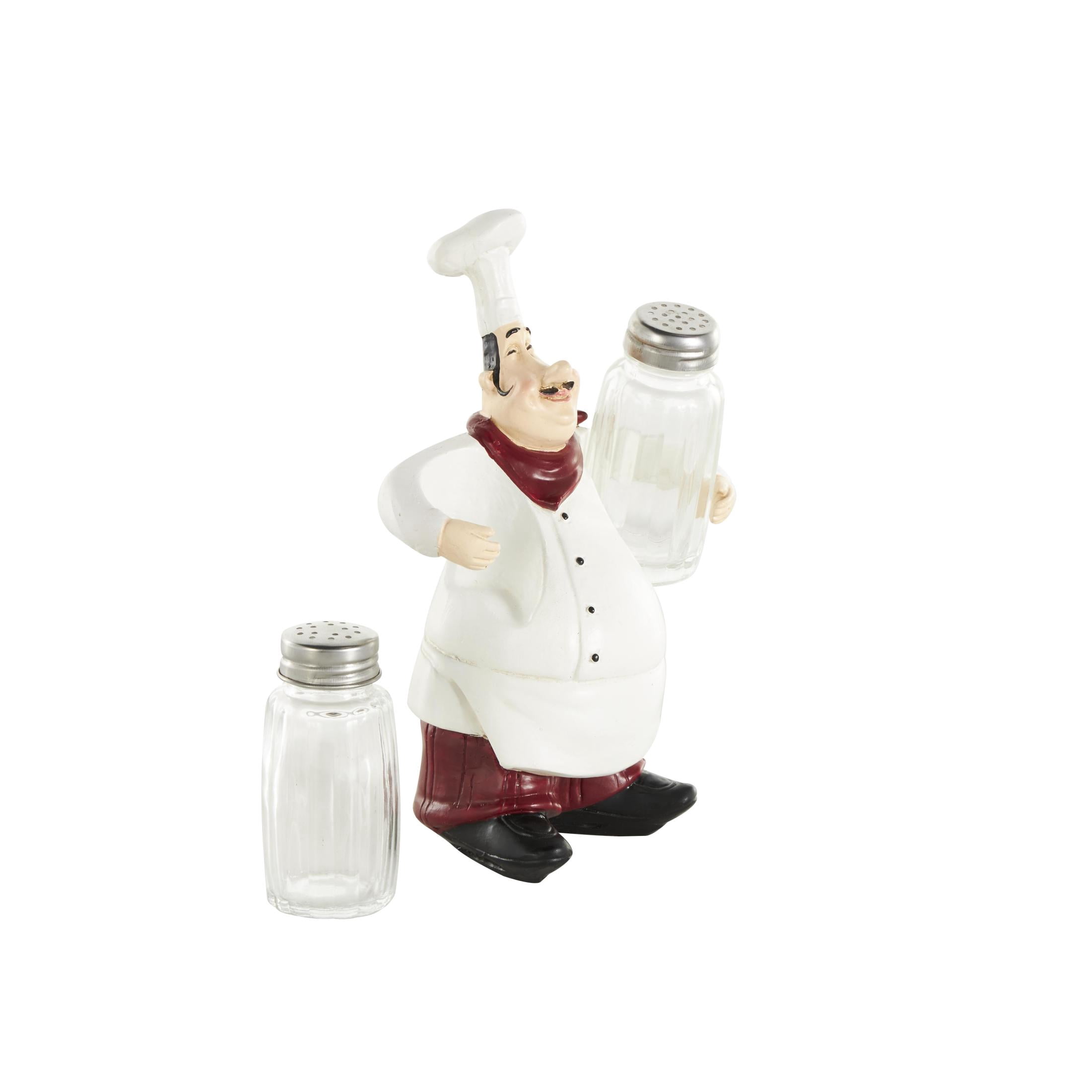 Chef 8.0" Polystone Figurine Salt and Pepper Shaker Holder with Red Accents, by DecMode